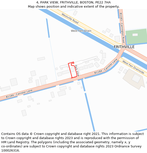 4, PARK VIEW, FRITHVILLE, BOSTON, PE22 7HA: Location map and indicative extent of plot