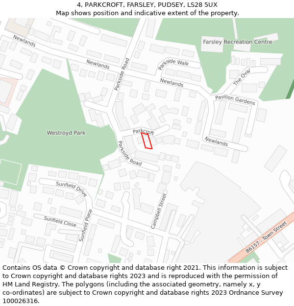 4, PARKCROFT, FARSLEY, PUDSEY, LS28 5UX: Location map and indicative extent of plot