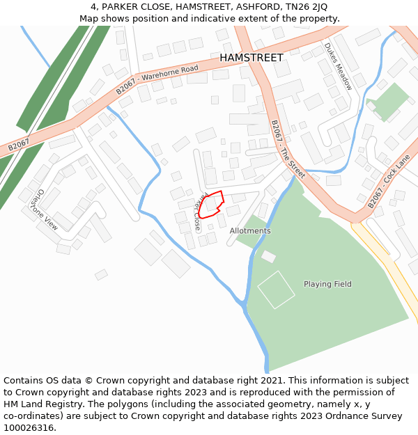 4, PARKER CLOSE, HAMSTREET, ASHFORD, TN26 2JQ: Location map and indicative extent of plot