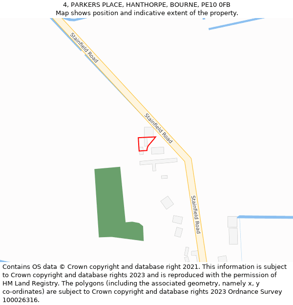 4, PARKERS PLACE, HANTHORPE, BOURNE, PE10 0FB: Location map and indicative extent of plot