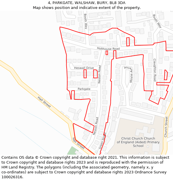 4, PARKGATE, WALSHAW, BURY, BL8 3DA: Location map and indicative extent of plot