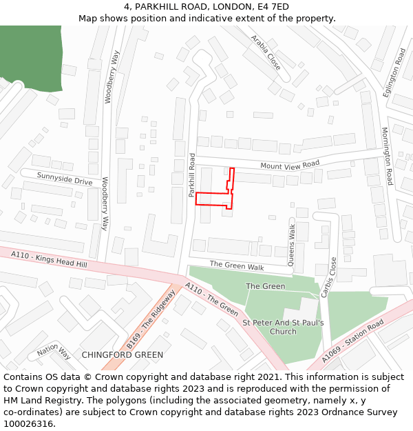 4, PARKHILL ROAD, LONDON, E4 7ED: Location map and indicative extent of plot