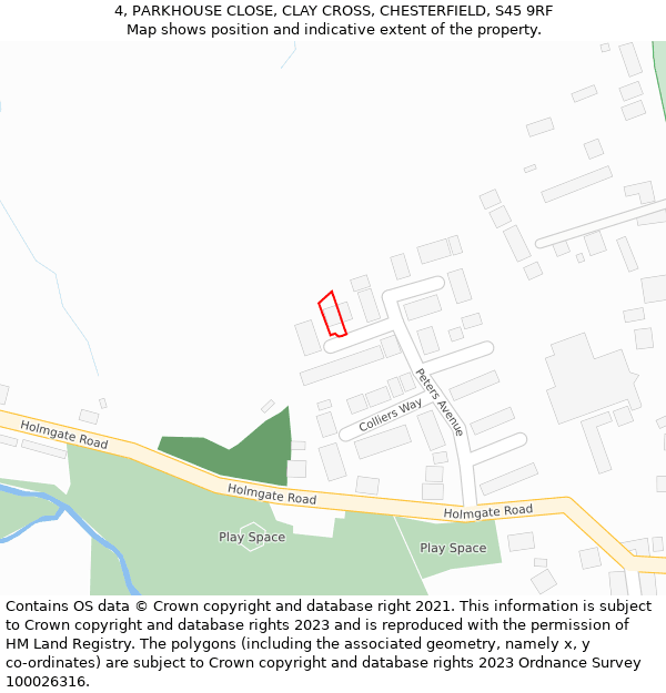 4, PARKHOUSE CLOSE, CLAY CROSS, CHESTERFIELD, S45 9RF: Location map and indicative extent of plot