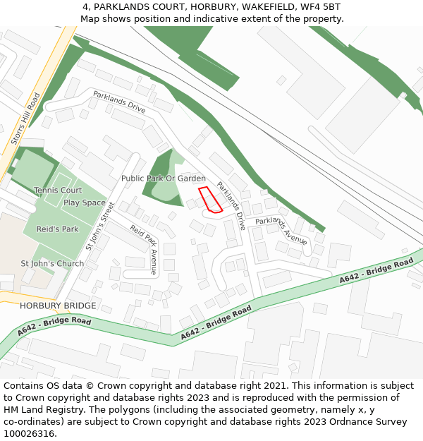 4, PARKLANDS COURT, HORBURY, WAKEFIELD, WF4 5BT: Location map and indicative extent of plot