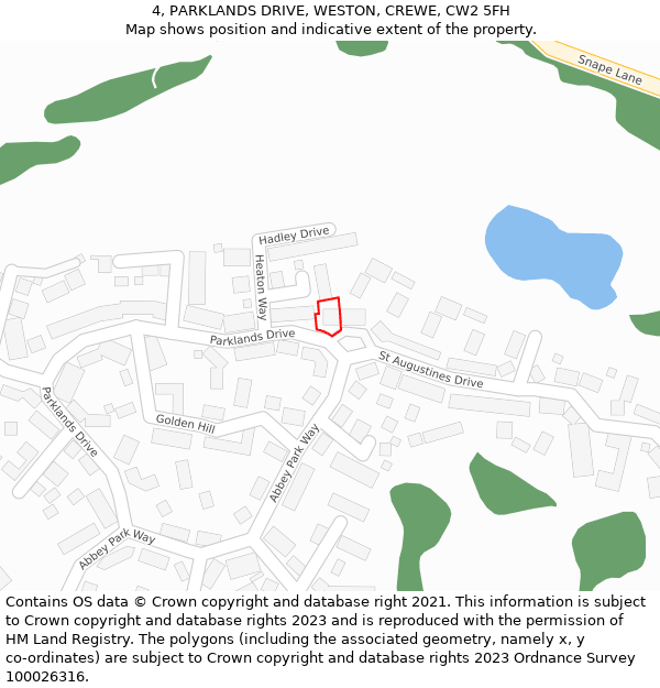 4, PARKLANDS DRIVE, WESTON, CREWE, CW2 5FH: Location map and indicative extent of plot