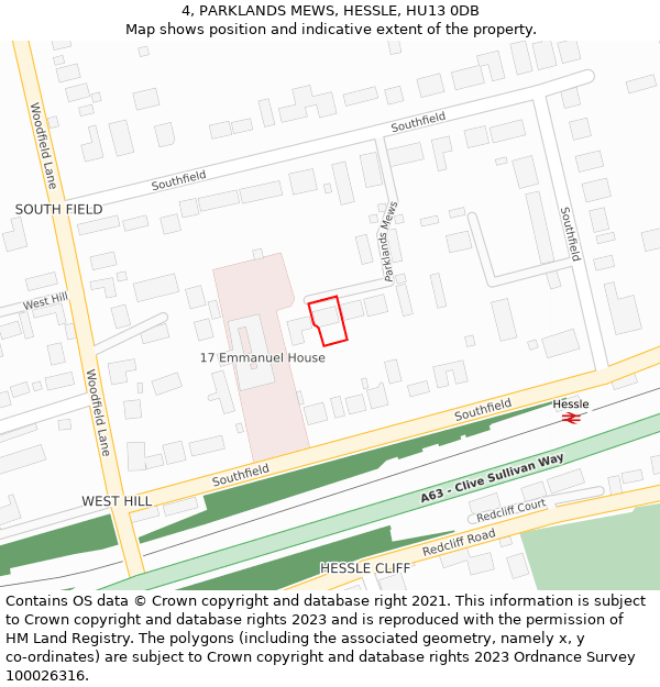 4, PARKLANDS MEWS, HESSLE, HU13 0DB: Location map and indicative extent of plot