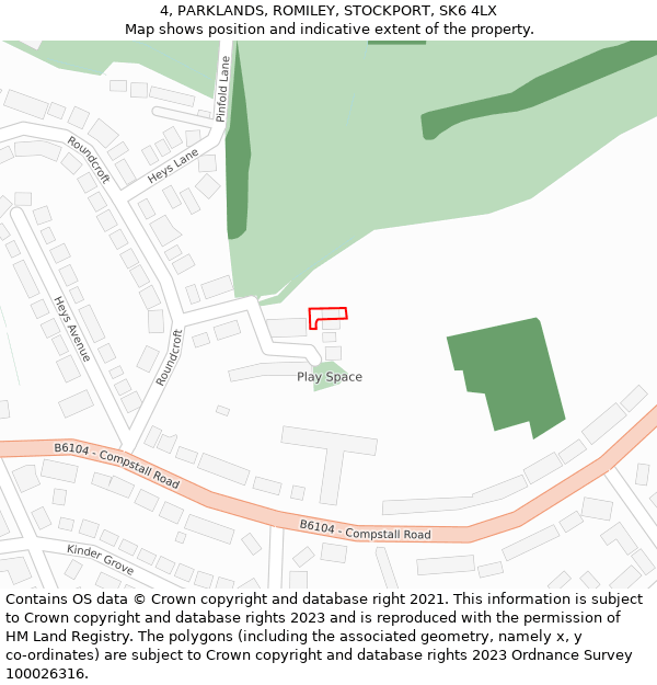 4, PARKLANDS, ROMILEY, STOCKPORT, SK6 4LX: Location map and indicative extent of plot