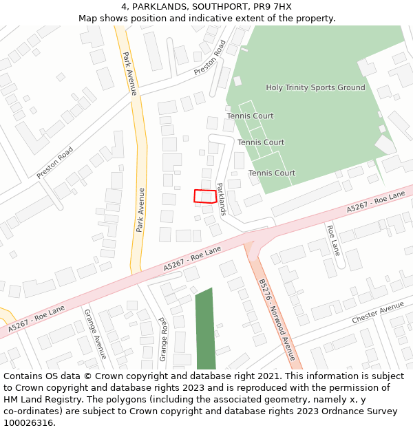 4, PARKLANDS, SOUTHPORT, PR9 7HX: Location map and indicative extent of plot