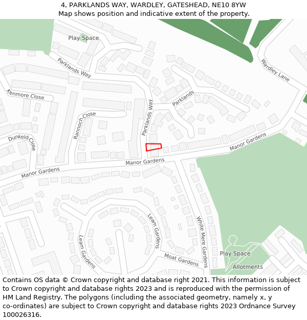 4, PARKLANDS WAY, WARDLEY, GATESHEAD, NE10 8YW: Location map and indicative extent of plot