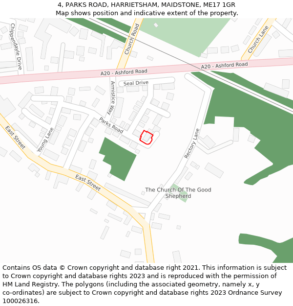 4, PARKS ROAD, HARRIETSHAM, MAIDSTONE, ME17 1GR: Location map and indicative extent of plot