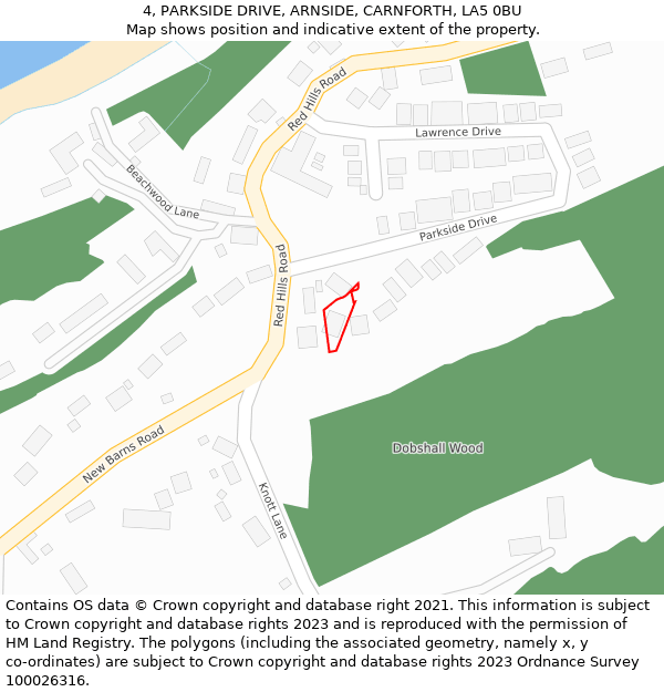 4, PARKSIDE DRIVE, ARNSIDE, CARNFORTH, LA5 0BU: Location map and indicative extent of plot