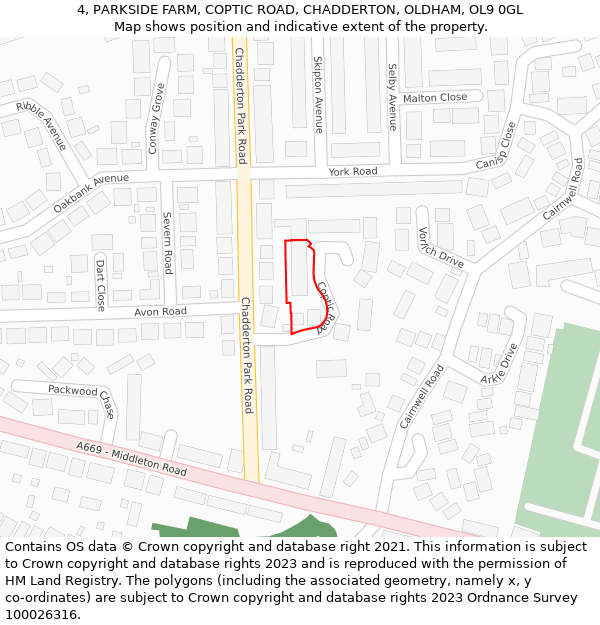 4, PARKSIDE FARM, COPTIC ROAD, CHADDERTON, OLDHAM, OL9 0GL: Location map and indicative extent of plot
