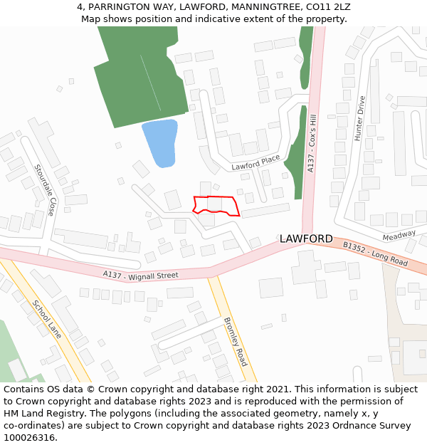 4, PARRINGTON WAY, LAWFORD, MANNINGTREE, CO11 2LZ: Location map and indicative extent of plot