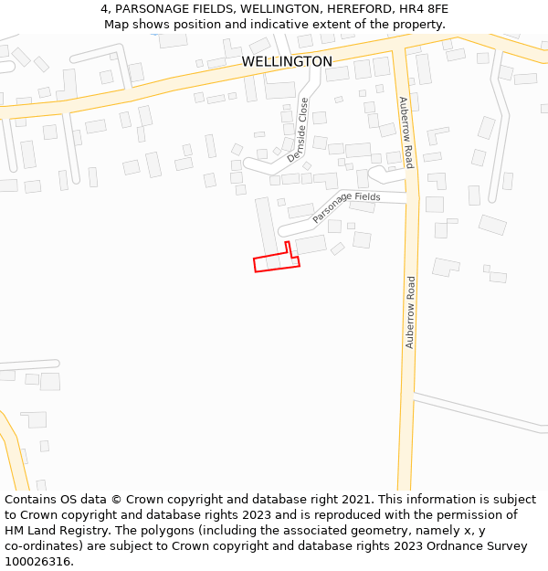 4, PARSONAGE FIELDS, WELLINGTON, HEREFORD, HR4 8FE: Location map and indicative extent of plot