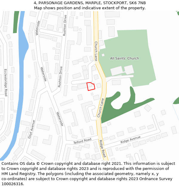 4, PARSONAGE GARDENS, MARPLE, STOCKPORT, SK6 7NB: Location map and indicative extent of plot