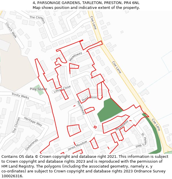 4, PARSONAGE GARDENS, TARLETON, PRESTON, PR4 6NL: Location map and indicative extent of plot