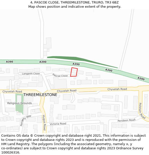 4, PASCOE CLOSE, THREEMILESTONE, TRURO, TR3 6BZ: Location map and indicative extent of plot