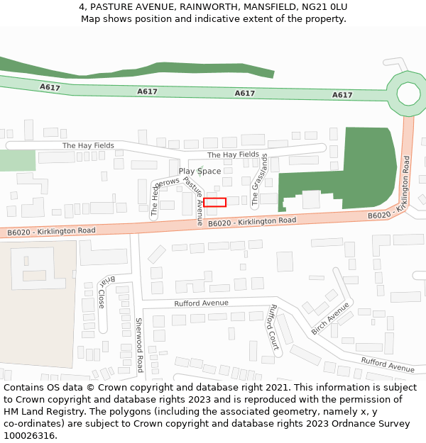 4, PASTURE AVENUE, RAINWORTH, MANSFIELD, NG21 0LU: Location map and indicative extent of plot