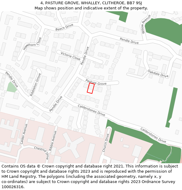 4, PASTURE GROVE, WHALLEY, CLITHEROE, BB7 9SJ: Location map and indicative extent of plot