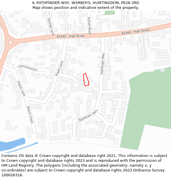 4, PATHFINDER WAY, WARBOYS, HUNTINGDON, PE28 2RD: Location map and indicative extent of plot