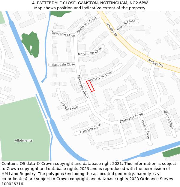 4, PATTERDALE CLOSE, GAMSTON, NOTTINGHAM, NG2 6PW: Location map and indicative extent of plot