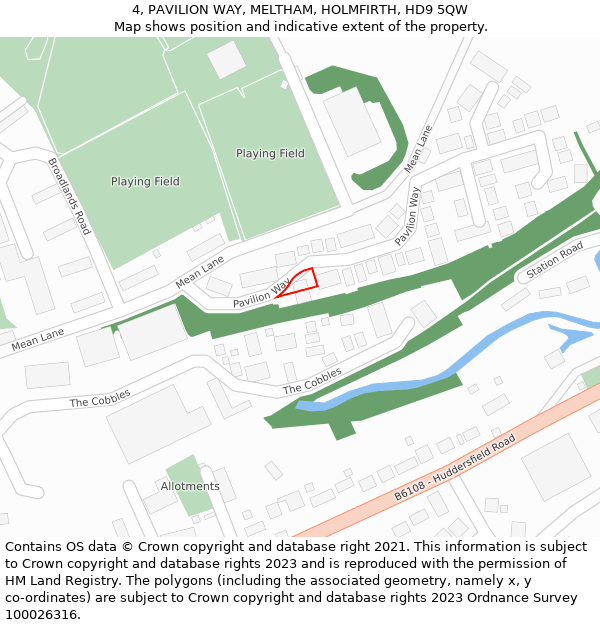 4, PAVILION WAY, MELTHAM, HOLMFIRTH, HD9 5QW: Location map and indicative extent of plot