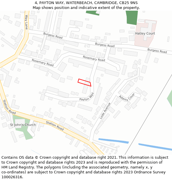 4, PAYTON WAY, WATERBEACH, CAMBRIDGE, CB25 9NS: Location map and indicative extent of plot