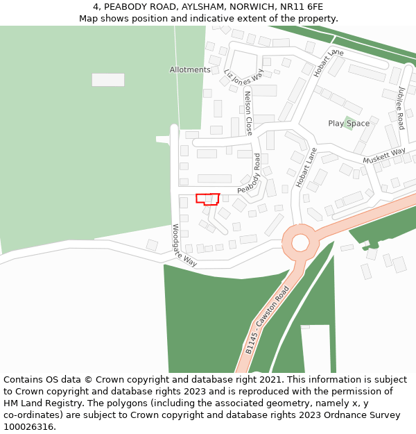 4, PEABODY ROAD, AYLSHAM, NORWICH, NR11 6FE: Location map and indicative extent of plot