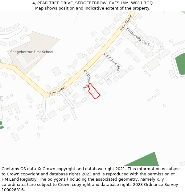 4, PEAR TREE DRIVE, SEDGEBERROW, EVESHAM, WR11 7GQ: Location map and indicative extent of plot