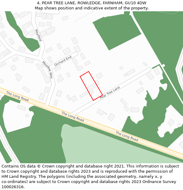 4, PEAR TREE LANE, ROWLEDGE, FARNHAM, GU10 4DW: Location map and indicative extent of plot