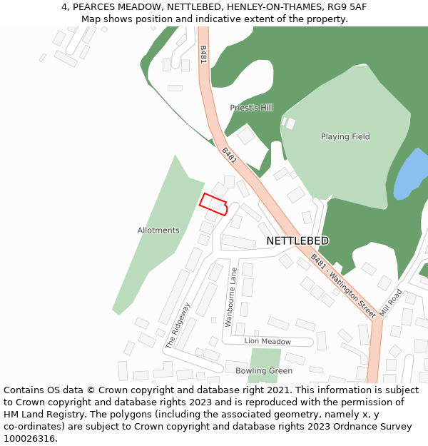 4, PEARCES MEADOW, NETTLEBED, HENLEY-ON-THAMES, RG9 5AF: Location map and indicative extent of plot