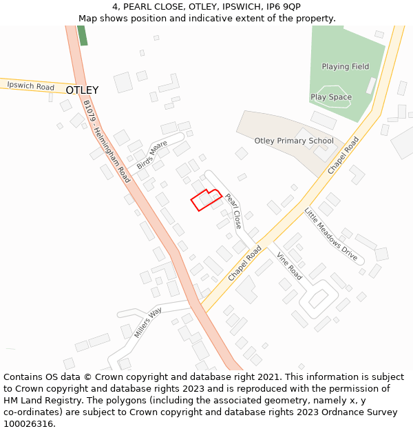 4, PEARL CLOSE, OTLEY, IPSWICH, IP6 9QP: Location map and indicative extent of plot