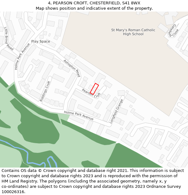 4, PEARSON CROFT, CHESTERFIELD, S41 8WX: Location map and indicative extent of plot