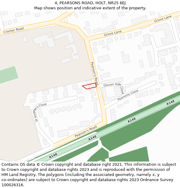 4, PEARSONS ROAD, HOLT, NR25 6EJ: Location map and indicative extent of plot