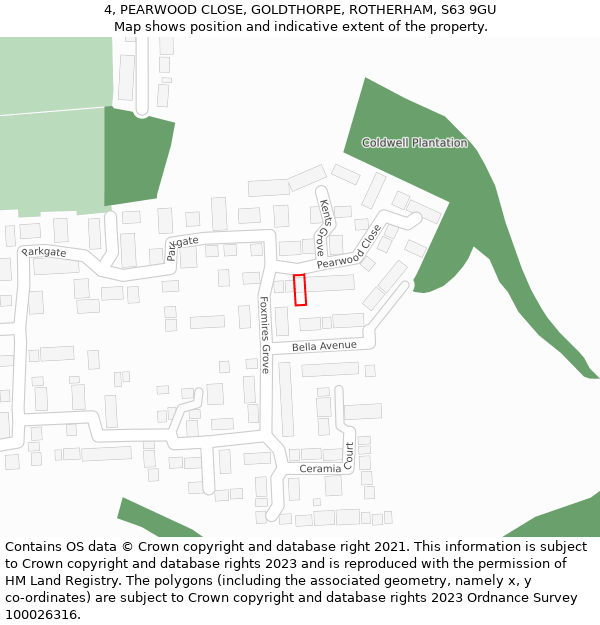 4, PEARWOOD CLOSE, GOLDTHORPE, ROTHERHAM, S63 9GU: Location map and indicative extent of plot