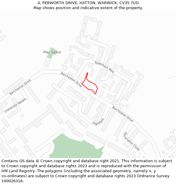 4, PEBWORTH DRIVE, HATTON, WARWICK, CV35 7UD: Location map and indicative extent of plot