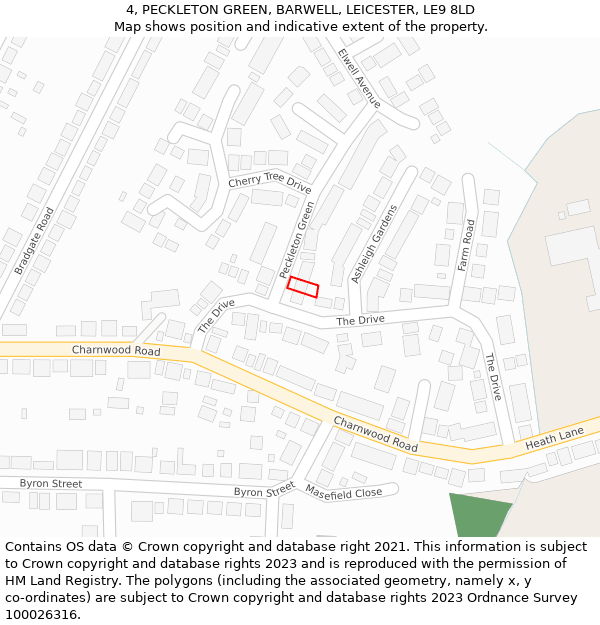 4, PECKLETON GREEN, BARWELL, LEICESTER, LE9 8LD: Location map and indicative extent of plot