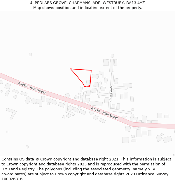 4, PEDLARS GROVE, CHAPMANSLADE, WESTBURY, BA13 4AZ: Location map and indicative extent of plot