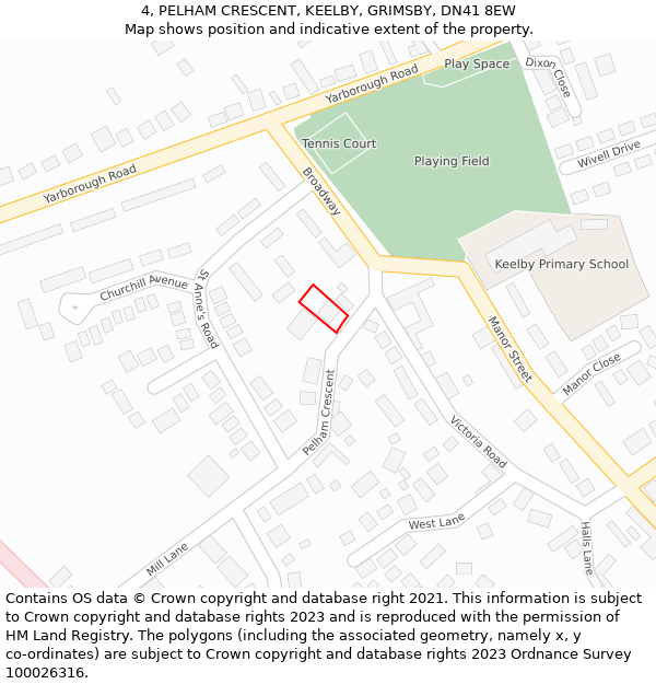 4, PELHAM CRESCENT, KEELBY, GRIMSBY, DN41 8EW: Location map and indicative extent of plot