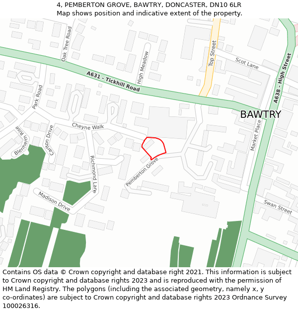 4, PEMBERTON GROVE, BAWTRY, DONCASTER, DN10 6LR: Location map and indicative extent of plot