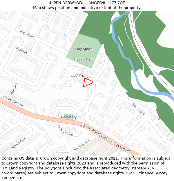 4, PEN DERWYDD, LLANGEFNI, LL77 7QE: Location map and indicative extent of plot