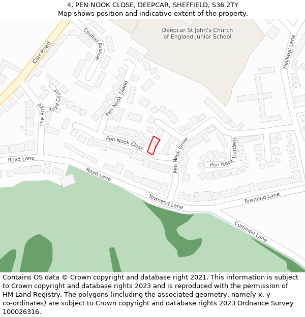 4, PEN NOOK CLOSE, DEEPCAR, SHEFFIELD, S36 2TY: Location map and indicative extent of plot