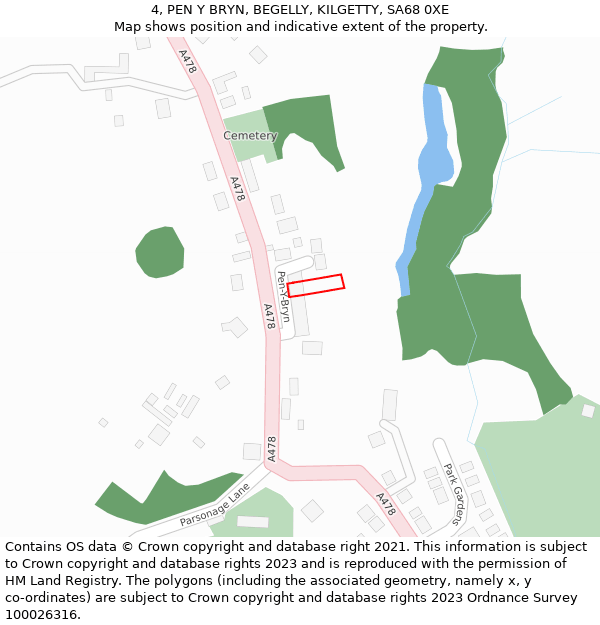 4, PEN Y BRYN, BEGELLY, KILGETTY, SA68 0XE: Location map and indicative extent of plot