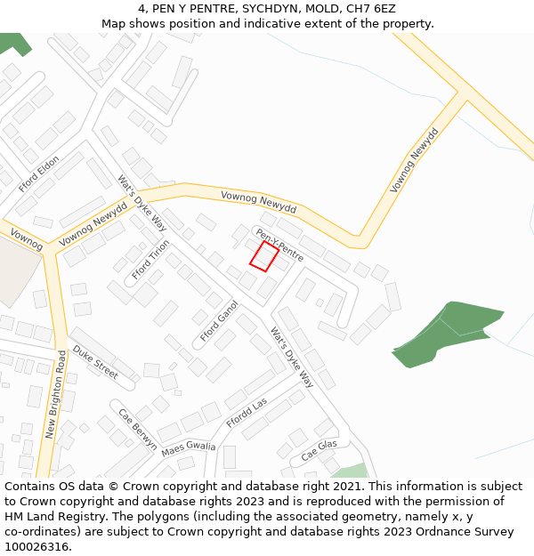 4, PEN Y PENTRE, SYCHDYN, MOLD, CH7 6EZ: Location map and indicative extent of plot