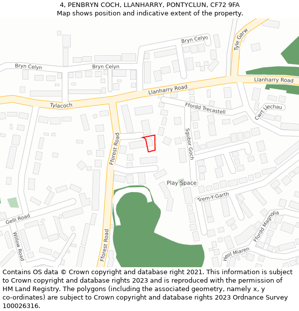 4, PENBRYN COCH, LLANHARRY, PONTYCLUN, CF72 9FA: Location map and indicative extent of plot