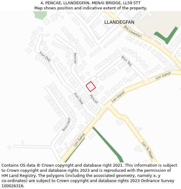 4, PENCAE, LLANDEGFAN, MENAI BRIDGE, LL59 5TT: Location map and indicative extent of plot