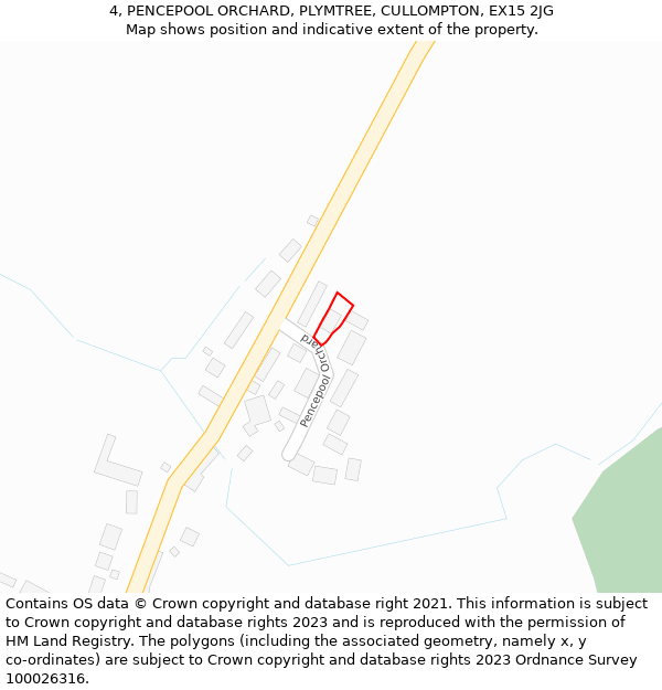 4, PENCEPOOL ORCHARD, PLYMTREE, CULLOMPTON, EX15 2JG: Location map and indicative extent of plot