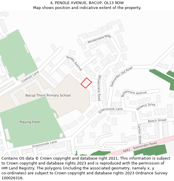 4, PENDLE AVENUE, BACUP, OL13 9DW: Location map and indicative extent of plot