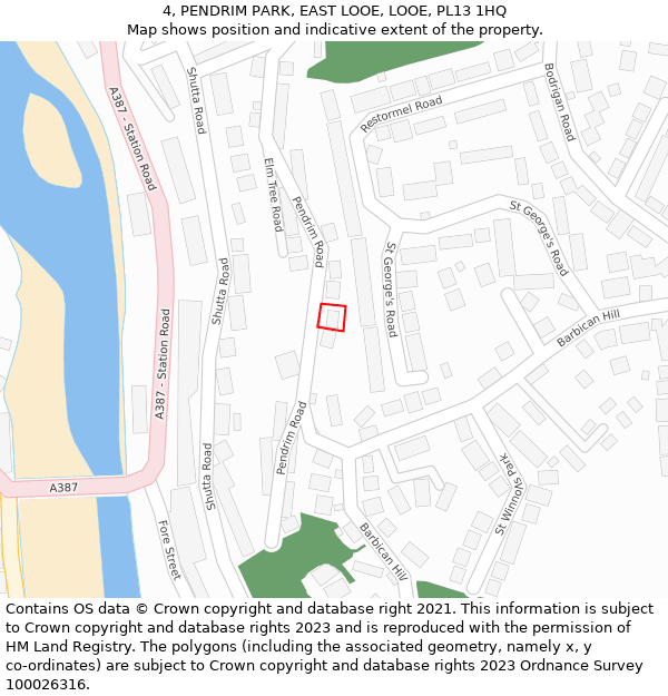 4, PENDRIM PARK, EAST LOOE, LOOE, PL13 1HQ: Location map and indicative extent of plot