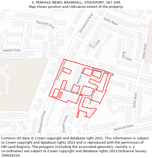 4, PENHALE MEWS, BRAMHALL, STOCKPORT, SK7 2HR: Location map and indicative extent of plot